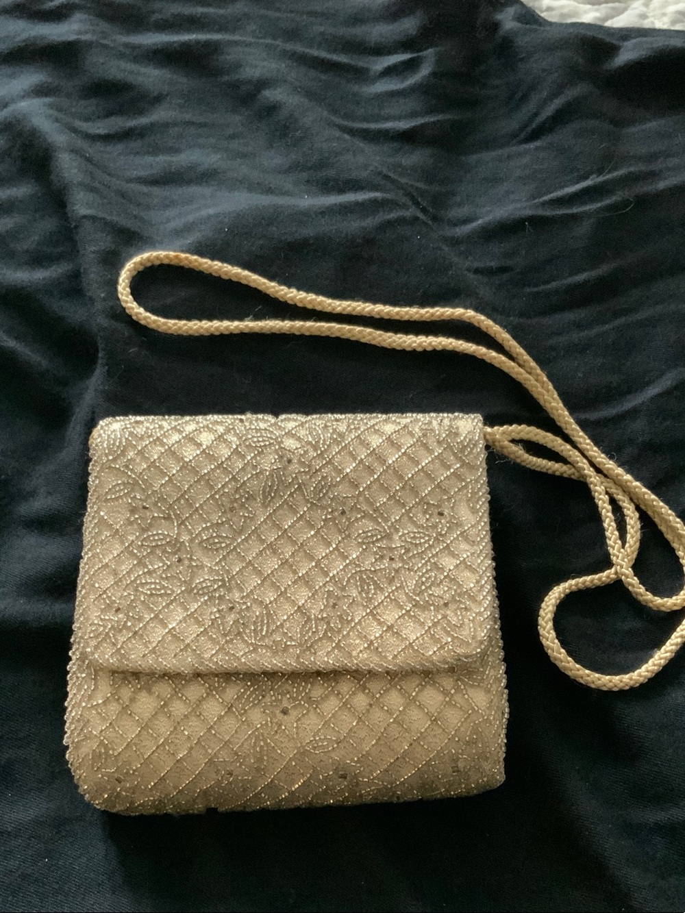Gold Embroidered Evening Crossbody Bag